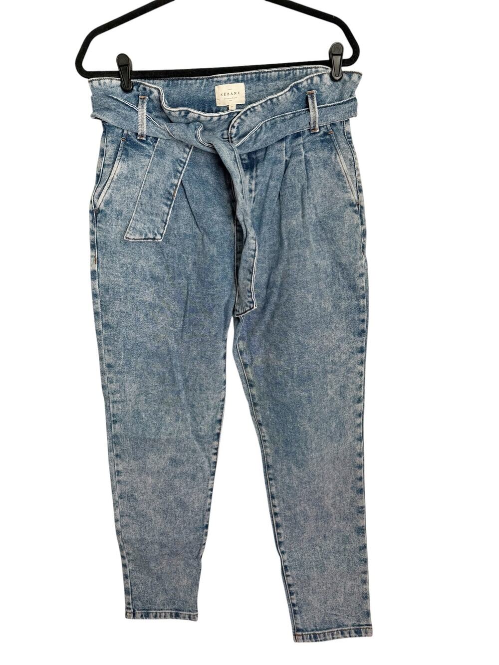 Sézane Women’s Austin Paperbag Waist Jeans 
FR 40 US 8 Acid Wash Belted Tapered